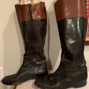Cole Haan black and white leather riding boots